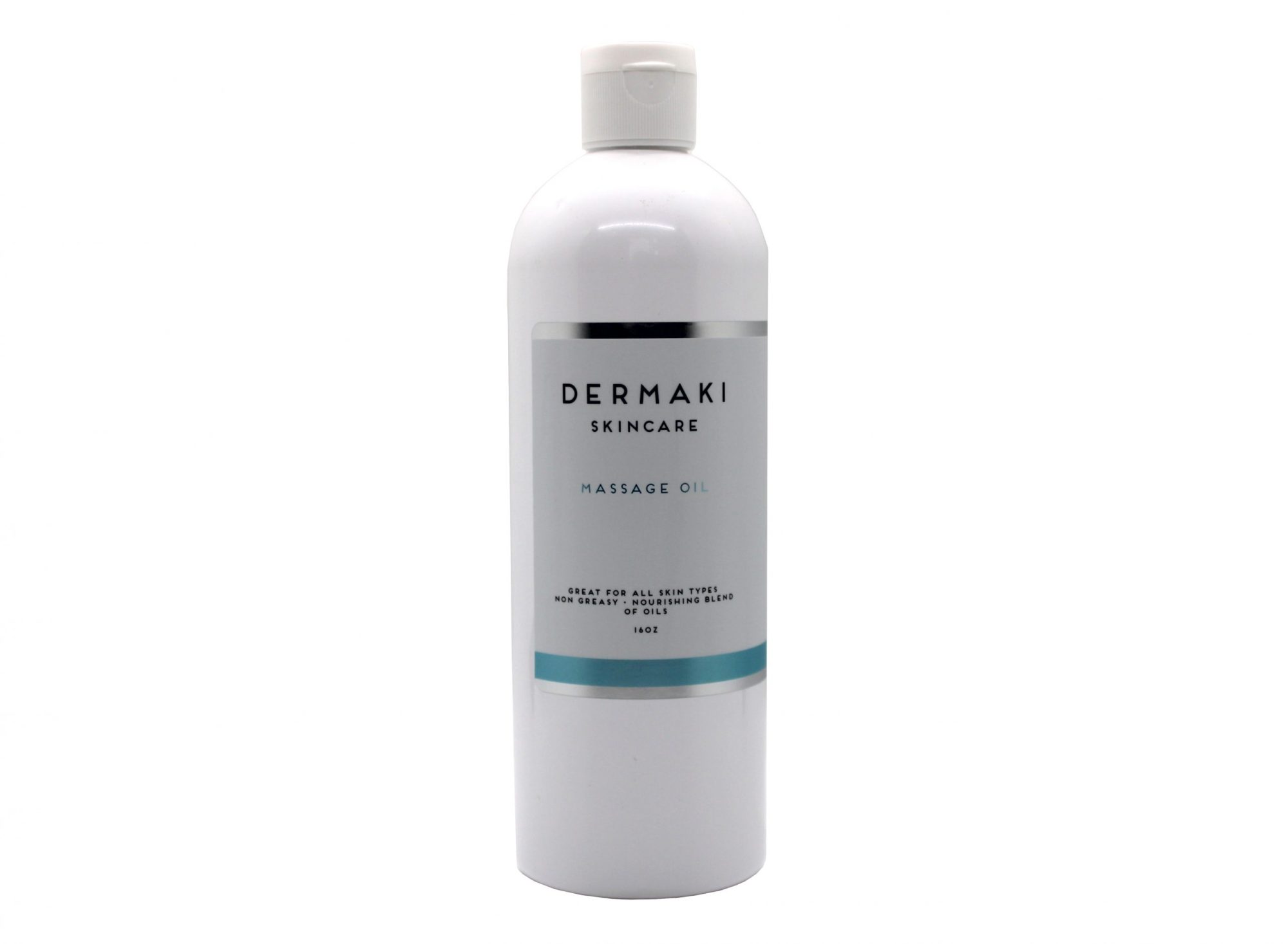 Massage oil bottle with natural ingredients for professional skincare and relaxation at DERMAKI.
