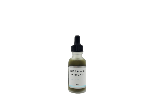 Soothing Serum in 1oz bottle, designed for calming and hydrating sensitive skin. Premium skincare product from DERMAKI.