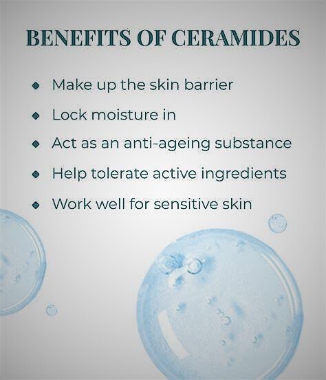 Illustration highlighting the benefits of ceramides in skincare for hydration and barrier repair.