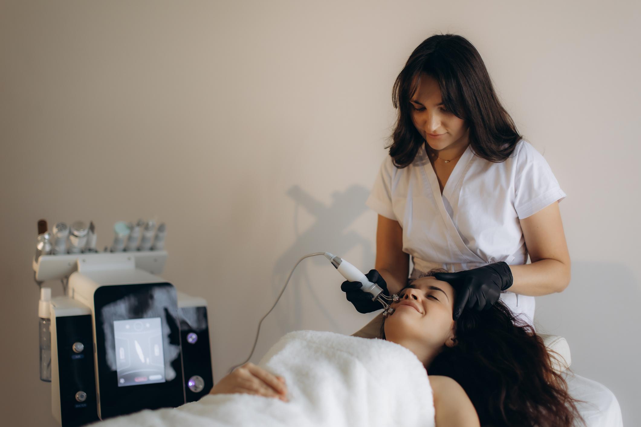 Microcurrent facial therapy treatment showcasing rejuvenated skin and professional skincare techniques.